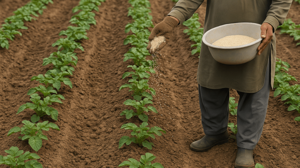 Use of DAP in potato crop field in Pakistan during early growth stage