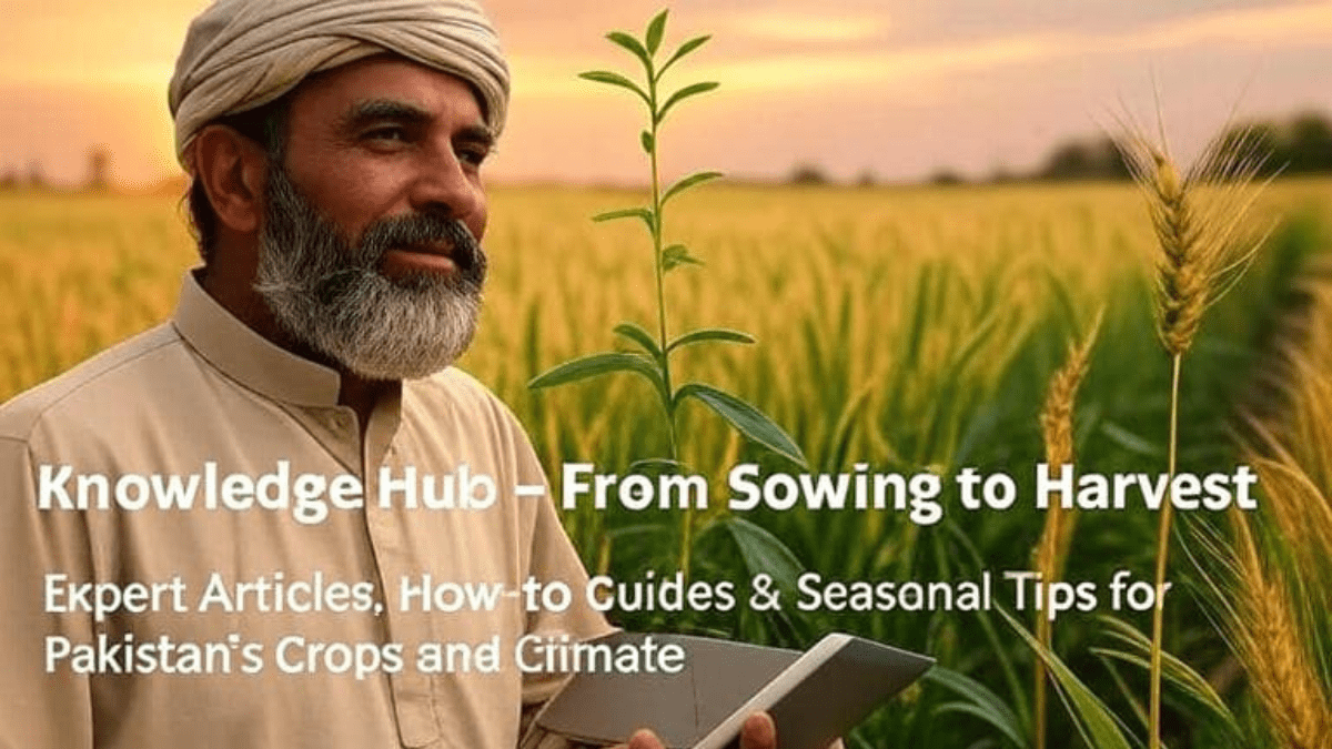 Agriculture knowledge hub showing sowing to harvest cycle with Pakistani crops