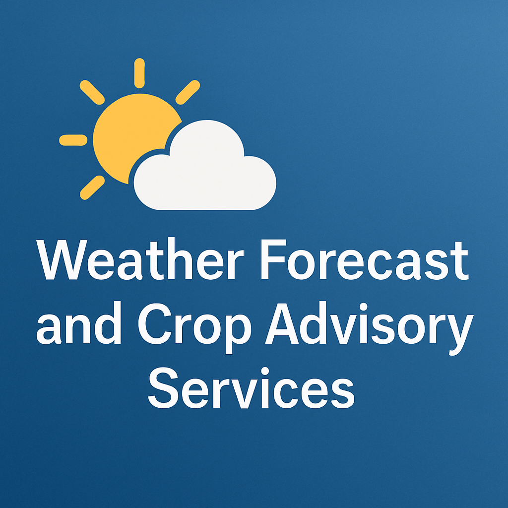 Weather Forecast Land Crop Advisory Services Logo, with a yellow sun and a white cloud on a blue background.