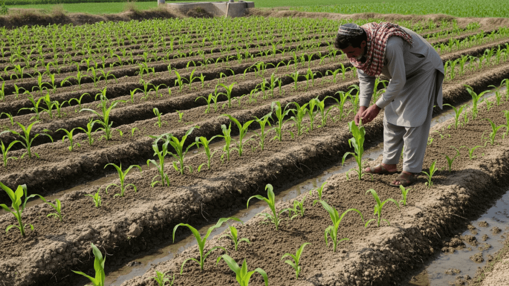 Corn Seed Emergence in Bed Sown Field Pakistan