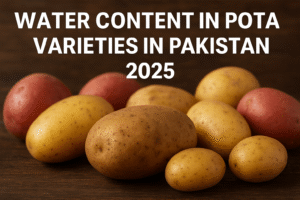 Water content in potato varieties – comparison of Pakistani potato types including Mozika, Esme, Alouette, Rainbow, Electra, Tornado, Adison, Redbullet, and Alverstone